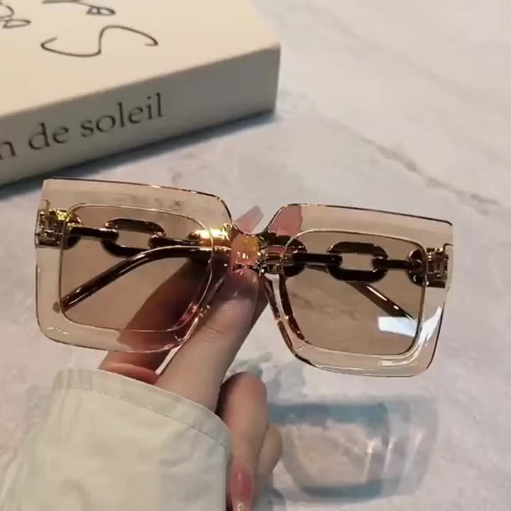 Ladies' Luxurious Square-shaped Fashionable Glasses, With Golden Chain Legs, Reflective Lenses, Transparent Frames, Very Suitable For Vacation And Casual Wear During Classes | Decorative Chain Details | Golden Decoration